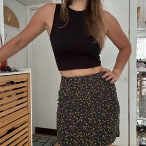 Chic Black and Yellow Floral Mini Skirt